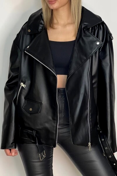 PRİFALDİ Vr Oversize Long Women's Black Leather Jacket