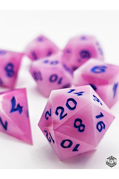 El Yapımı DND Zar Seti – Pink Hex Epoksi Reçine RPG Dice