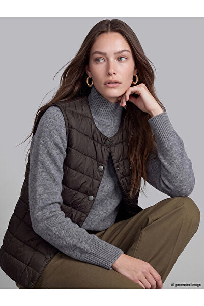 LC Waikiki Lcw Modest Brown Embroidered Women's Puffer Vest with Nevavm Diffe...