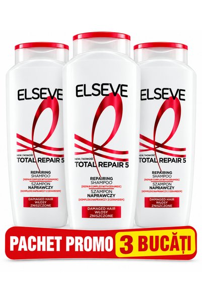 ELSEVE Total Repair 5 Șampon pentru Păr Deteriorat, 400 ml, Pachet 3 Bucăți, ...