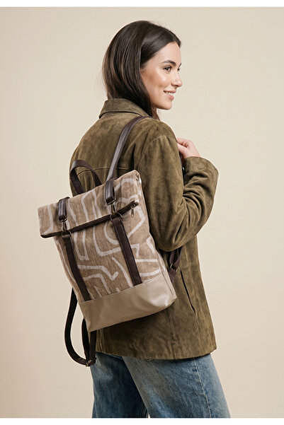 Ayşe Teyze'nin Çantaları Women's Beige Linen Backpack