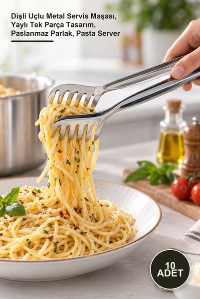 Yenilig 10 Pieces of Luxury Pasta Tongs – Metal Serving Tongs with Serrated T...