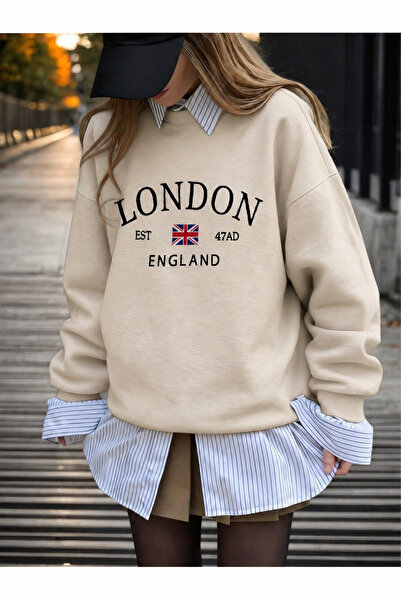 PALPİTO Γυναικείο φούτερ London Est με στάμπα και λαιμόκοψη ποδηλάτου, oversized