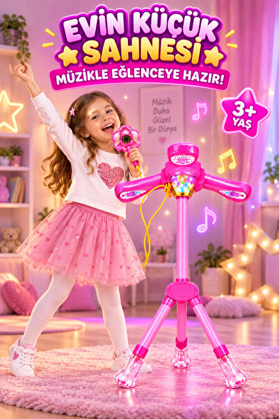 İlknurtoys Çocuk Mikrofon Standı Işıklı Müzikli 12 Şarkılı Ayarlanabilir 67–1...