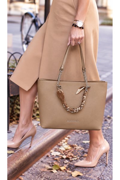 Just Polo Women's New Season Scarf Detailed Chain Strap Stylish Hand and Shoulder Bag Shopper