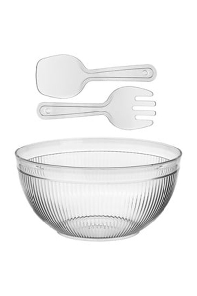 OEM Salatiera din Plastic Transparent cu Lingura & Furculita de Servit 4,2L