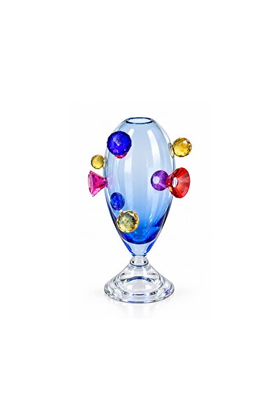 i love home glass Kristal Top Ayaklı Vazo - Açık Mavi 35 cm