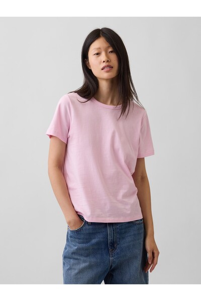 GAP Kadın Açık Pembe Organik Pamuk VintageSoft T-Shirt