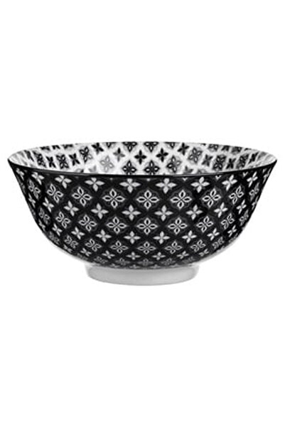 OEM Black and White Porcelain Bowl with Flower Pattern 800ml