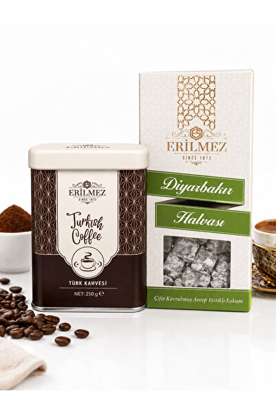 Çifte Kavrulmuş Antep Fıstıklı Lokum 200 g + Türk Kahvesi 250 g Metal Kutu Hediye Seti