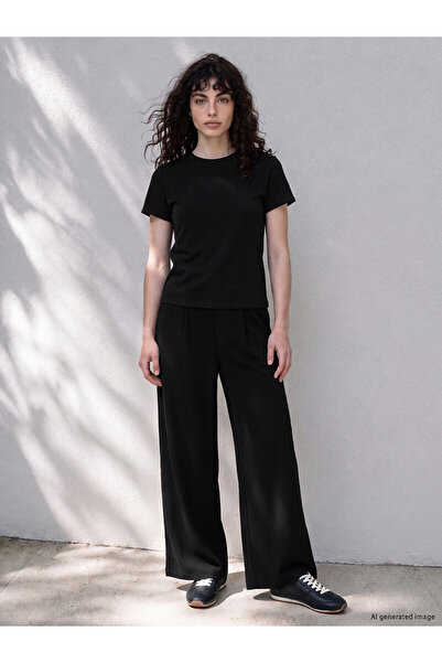 LC Waikiki Nevavm Lcw Petite Black Interlock Plain Loose & Baggy Women's Swea...