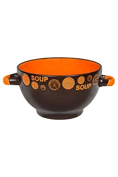OEM Orange Brown Porcelain Bowl with Circles Dots Pattern & Handles 650ml