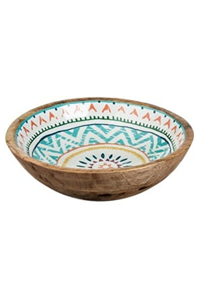 OEM Enameled Wooden Bowl with Colorful Aztec Pattern Ø25x8cm