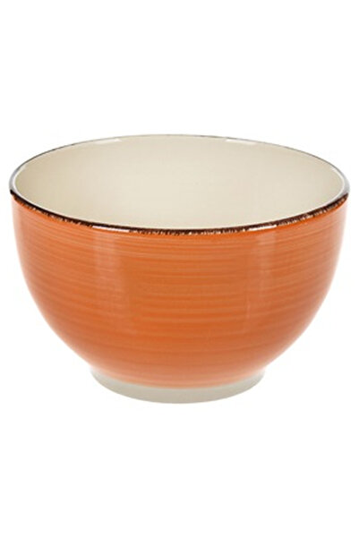 OEM Ceramic Bowl Beige Orange with Horizontal Stripes & Brown Rim 850ml