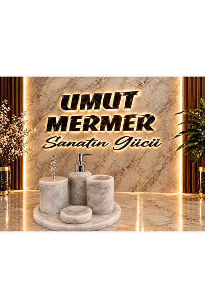 umut mermer طقم حمام من الرخام الأبيض مع عروق رمادية