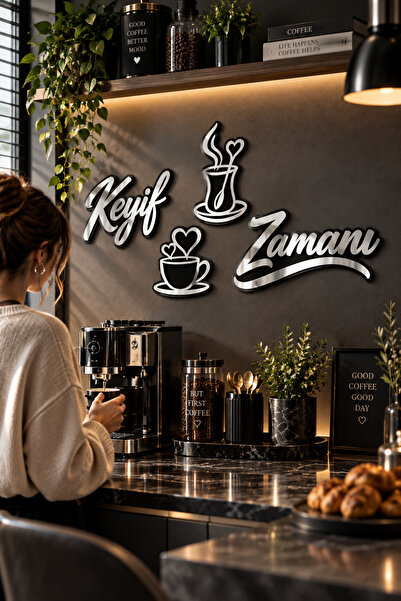 LucitART Keyif Zamanı Kahve Köşesi Duvar Dekoru – Gümüş Aynalı Pleksi – 1 mm ...