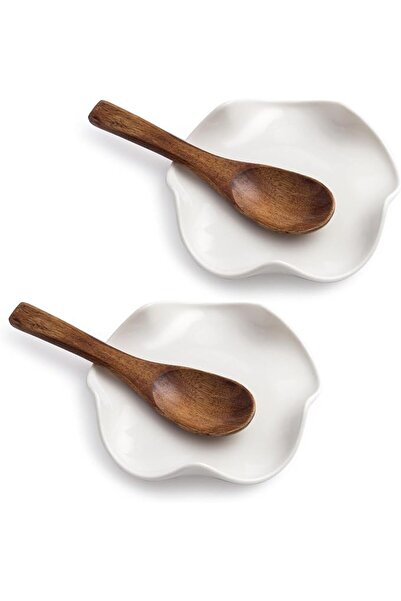 KASTWAVE Set of 2 White Ceramic Spoon Rests for Kitchen Counter & Stove Top, ...