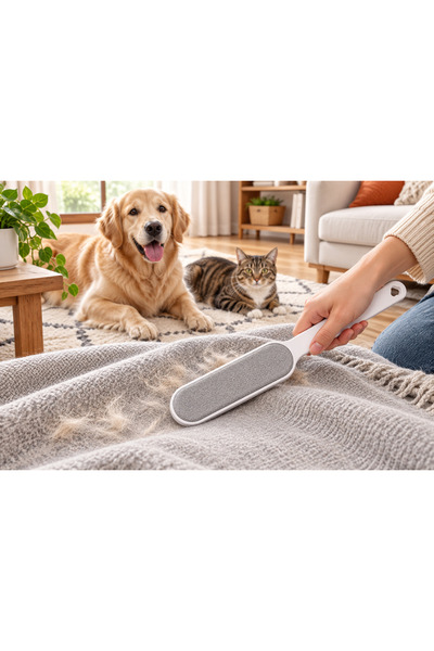 Manyetik Kedi Köpek Tüy Toplama Aparatı, Koltuk Kıyafet Halı Yatak Araç Koltuğu ve Tekstil Yüzeyler İçin Pratik, Yeniden Kullanılabilir Evcil Hayvan Tüyü ve Tiftik Temizleme Fırçası Beyaz Gri Saplı