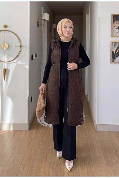azeldembutik Yeni Sezon Kapüşonlu Sena Kapitone Yelek 54 Bedene Kadar