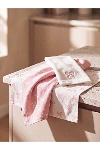 LC Waikiki Alita City Lcw Home Pink Curly Embroidered Drying Cloth with a Dif...