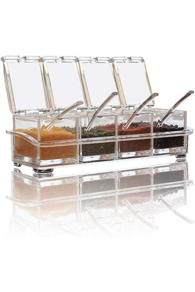 JOYZZZ Spice Storage Containers, 4 Pack Clear Seasoning Jars with Measuring S...