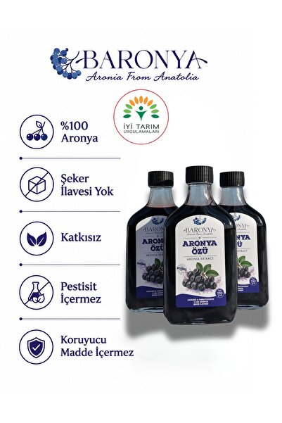 Aronya Özü 3 Adet %100 Aronya Yoğunlaştırılmış Özüt 65 Brix Katkısız Koruyucusuz 250 gr