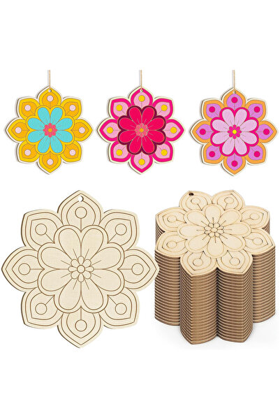 Choice Flower No. 3 10pcs Wooden Flower Ornaments Unfinished Wooden Slices wi...