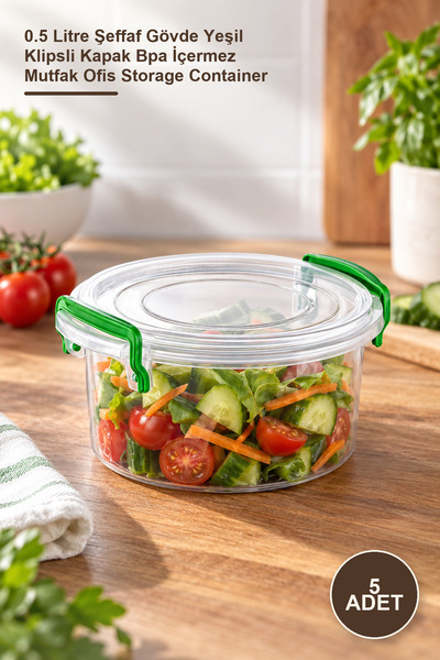 Yenilig 5 Pieces Mini Round Storage Container – 0.5 Liter Transparent Body Gr...