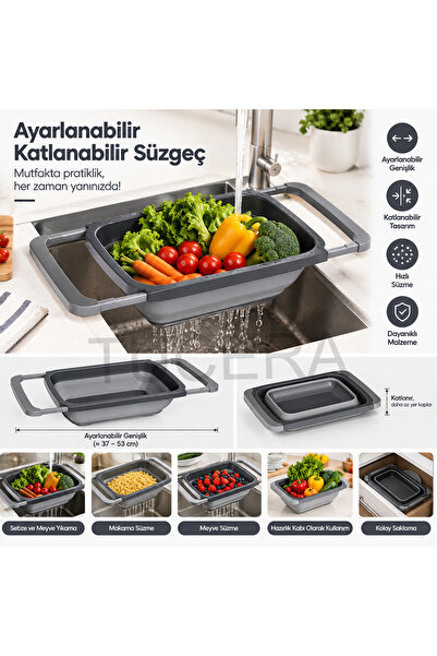 Tucera Ayarlanabilir Katlanabilir Lavabo İçi Süzgeç – 6.3 Litre Geniş Hacimli...
