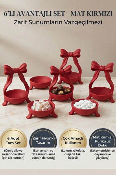 Jüjü Design 6'lı Fiyonk Tasarımlı Lokumluk Şekerlik ve İkram Kasesi Seti
