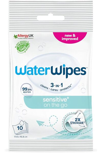 WaterWipes Sensitive+ On The Go Wipes, 99.9% Water, Unscented, 1 Pack