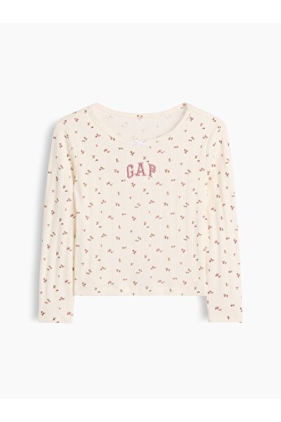 GAP Kız Bebek Ekru Arch Logo Pointelle T-Shirt