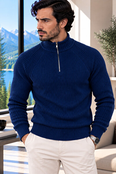 Cherry Butik Half Zipper Detailed Raglan Sleeve Men's Basic Knitwear Sweater