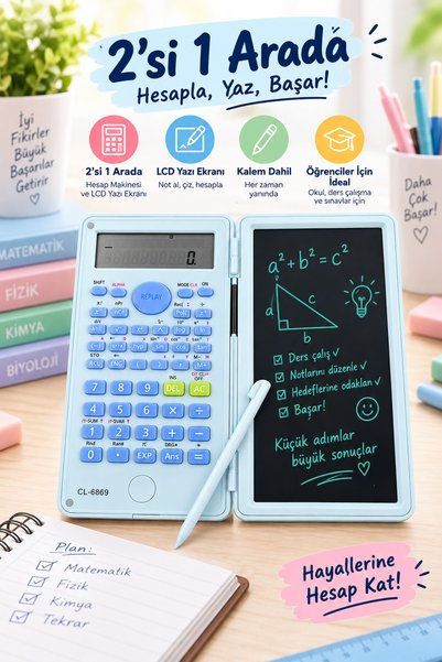 Kids Like CL-6869 Kalemli Çizim Tableti Özellikli Bilimsel Fonksiyonlu Hesap Makinası