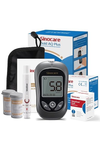 sinocare جهاز قياس نسبة السكر في الدم جولد إيه كيو بلس - سريع ودقيق خلال 5 ثو...