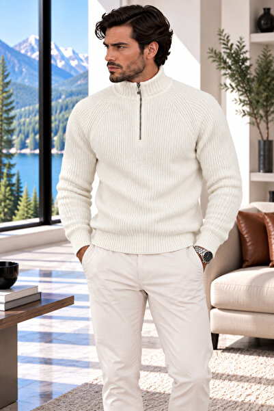 Cherry Butik Half Zipper Detailed Raglan Sleeve Men's Basic Knitwear Sweater