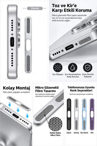 ucuzmi 3M İphone 18 Pro - 18 Pro Max Toz ve Kir Önleyici Hoparlör -Mikrofon Koruyucu Metal Filtre