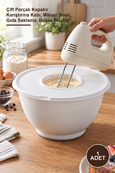 Yenilig 1 Large Mixing Bowl with Lid – Double-Section Mixing Container with L...