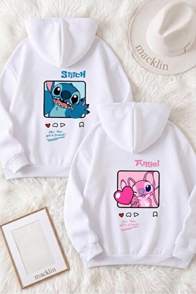 macklin Unisex Sevgili Çift Kombini Stitch ve Angel Friends Love SIRT Baskılı...