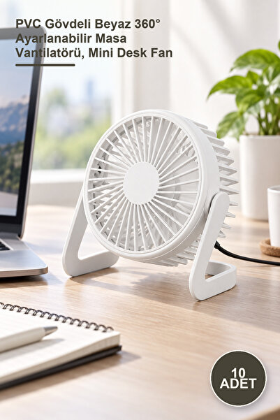 Yenilig 10 Adet Masaüstü Mini USB Fan – PVC Gövdeli Beyaz 360° Ayarlanabilir Masa Vantilatörü, Mini Desk Fan