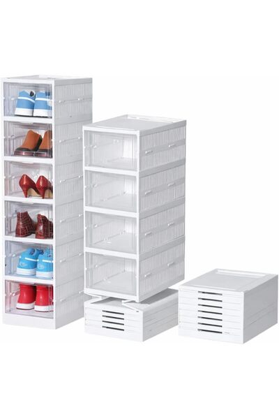 urevo Transparent 6-Layer Stackable Foldable Shoe Storage Box, Organizer for ...