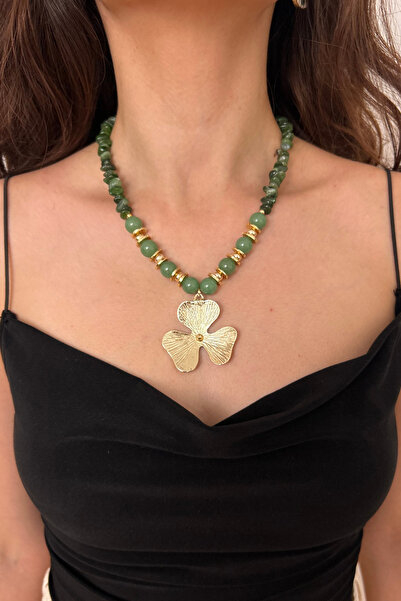 Suerte Accessories Steel Flower Tip Aventurine and Jade Natural Stone Handmad...