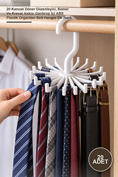 Yenilig 20 Pieces Belt Hanger – Rotating Organizer with 20 Hooks, Belt and Ti...