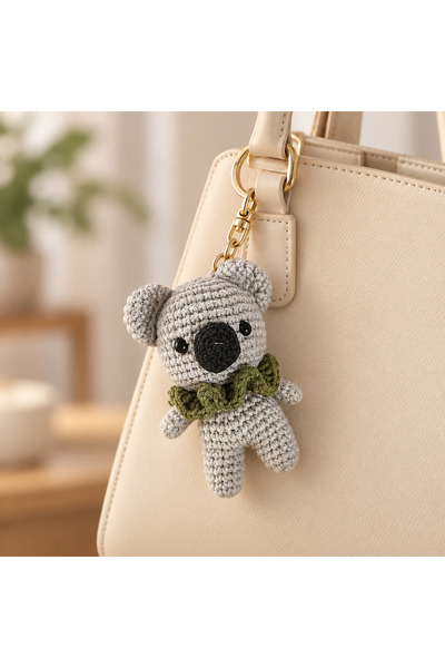 El Yapımı Amigurumi Koala Anahtarlık – Örgü Çanta Süsü, Sevimli Hediyelik Aksesuar