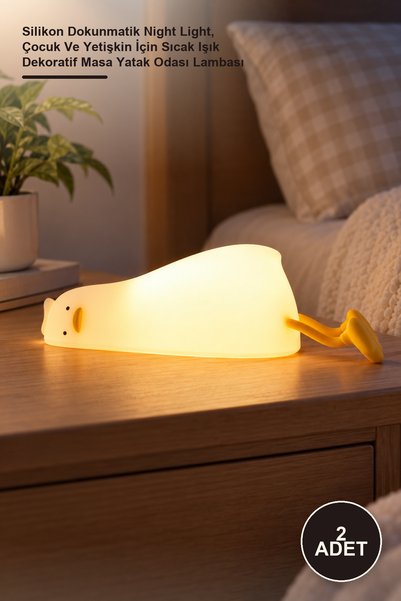 Yenilig 2 Pieces of Lying Duck Design Night Light – Silicone Touch Night Ligh...