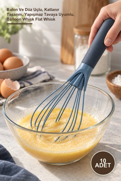 Yenilig 10 Pieces of Dual-Function Whisks with Silicone Handles – Balloon and...
