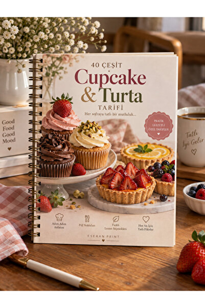 Eseran Print 40 Çeşit Cupcake ve Turta Defter Tarifi-A5 Spiralli