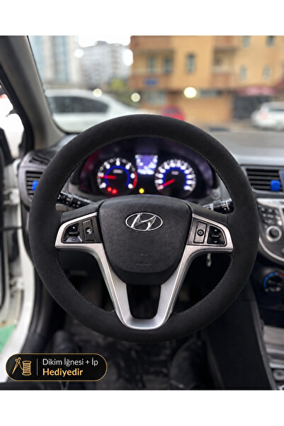 HasAkman Hyundai i20 Direksiyon Kılıfı Alcantara Süet Monza Black Serisi Siya...