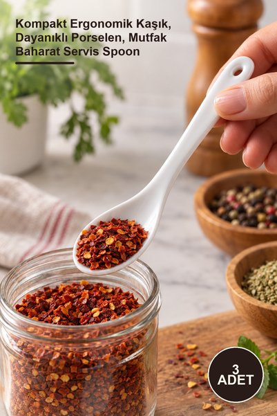 Yenilig 3 Pieces Porcelain Spice Spoons – Compact Ergonomic Spoon, Durable Po...