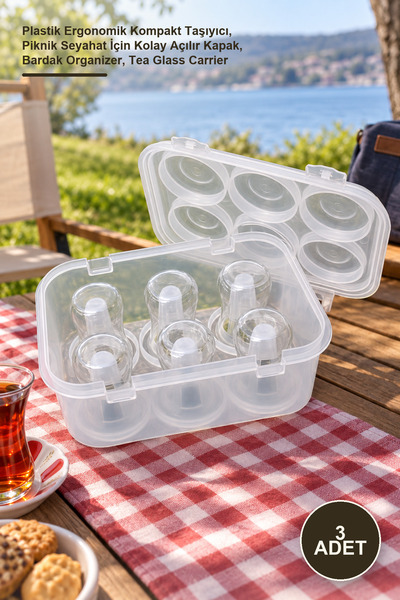 Yenilig 3-Piece Tea Cup Carrying Box – Plastic Ergonomic Compact Carrier, Eas...